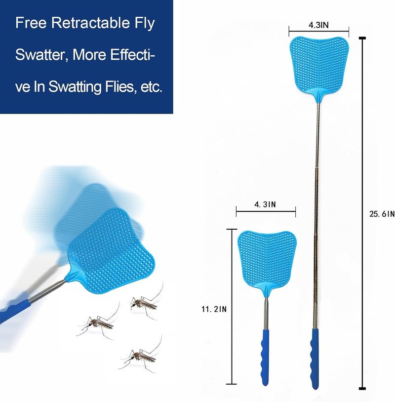 MILEDU Telescopic Fly Swatters, Long Plastic Extendable Fly Swatter Manual, Retractable Swatters, Telescoping Swat, Stainless Steel Handle, Swatting Flies, Spiders, etc.,3Pcs (Black+Black+Blue) - Image 4